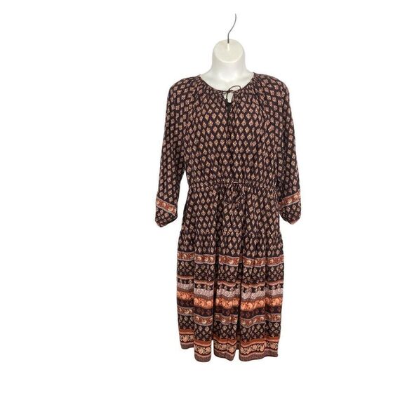 Old Navy 3X Long Sleeve Tiered Poet Midi Dress Brown Pockets Cottagecore Prairie - Picture 5 of 7